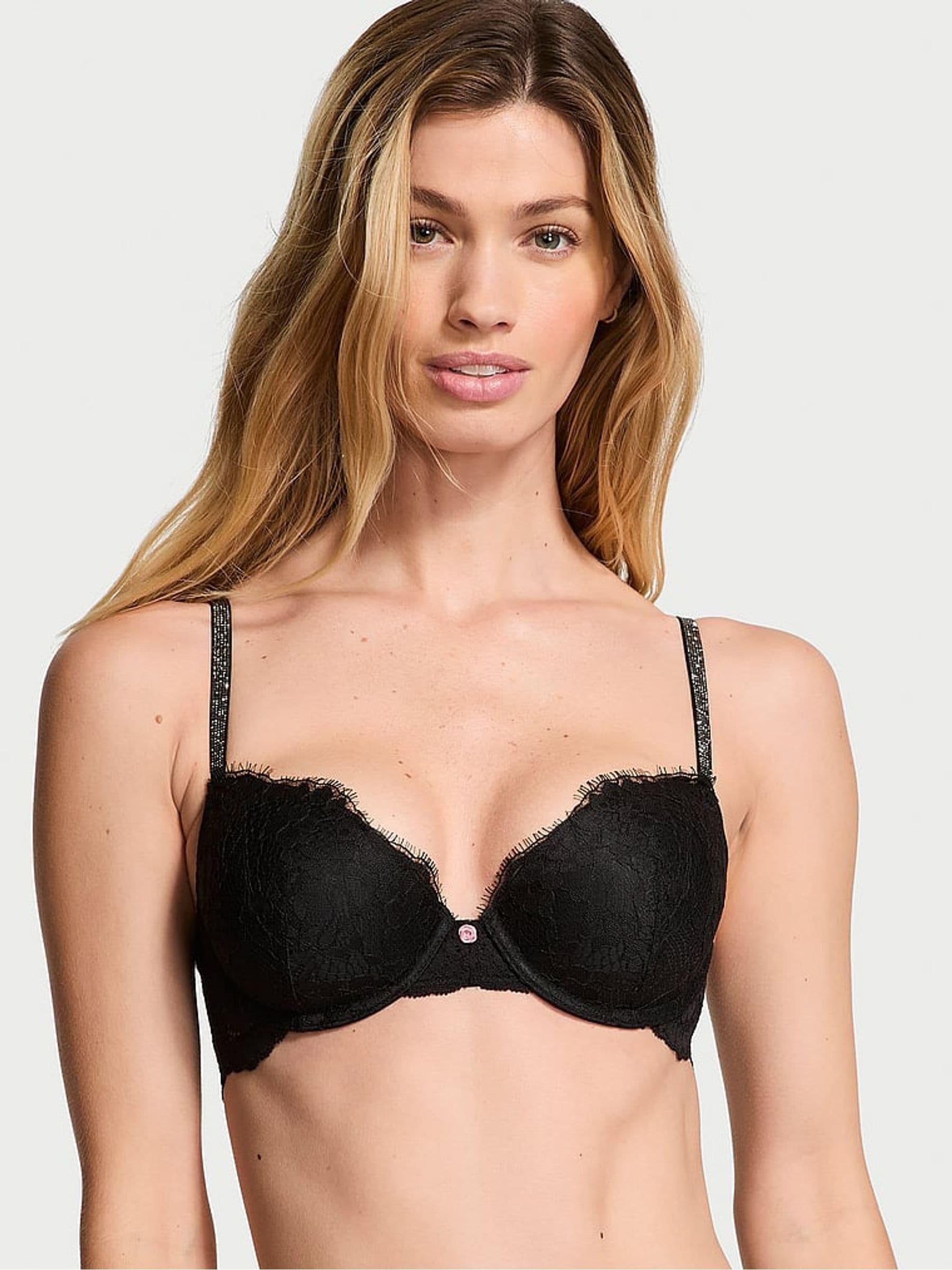 Victoria's Secret Black Lightly Lined Demi Twinkle Strap Lace Bra