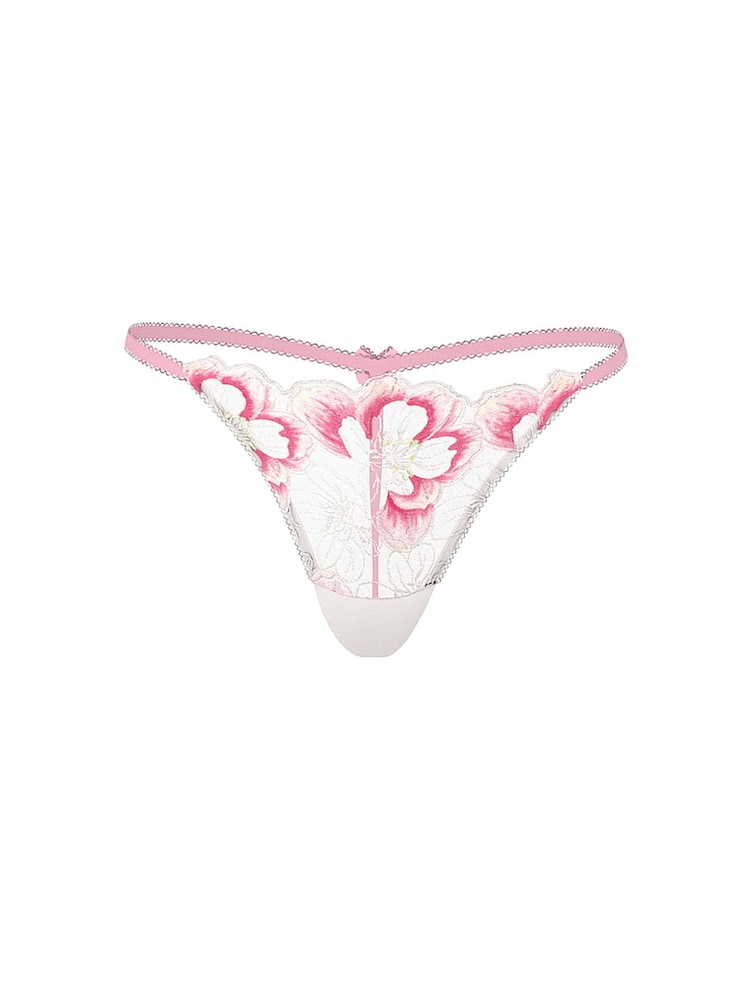 Victoria's Secret Pink & White G String Peony Embroidery Knickers - Image 3 of 3