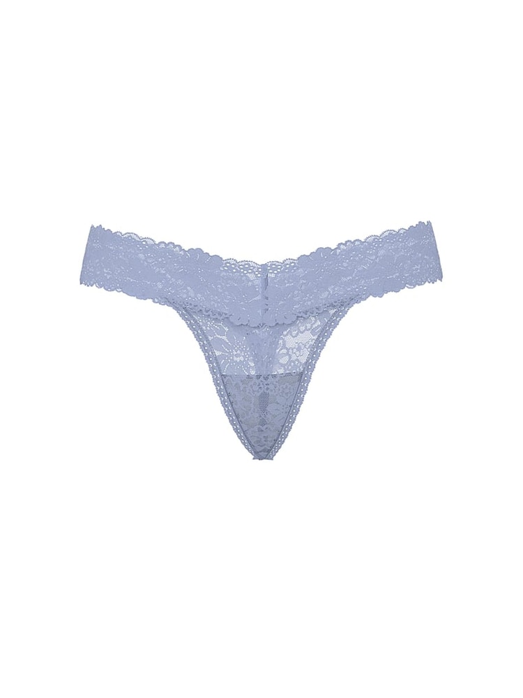 Victoria's Secret PINK Dusty Iris Blue Thong Floral Lace Knickers - Image 3 of 3