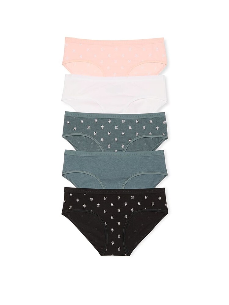 Victoria's Secret Pink/White/Green/Black Hipster Logo 5 Pack Knickers - Image 1 of 3