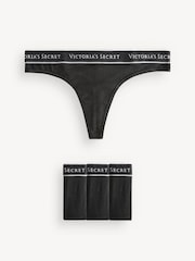 Victoria's Secret Black Thong Logo 4 Pack Knickers - Image 1 of 5