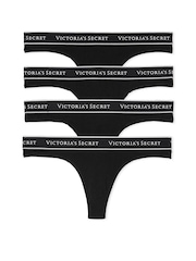 Victoria's Secret Black Thong Logo 4 Pack Knickers - Image 5 of 5