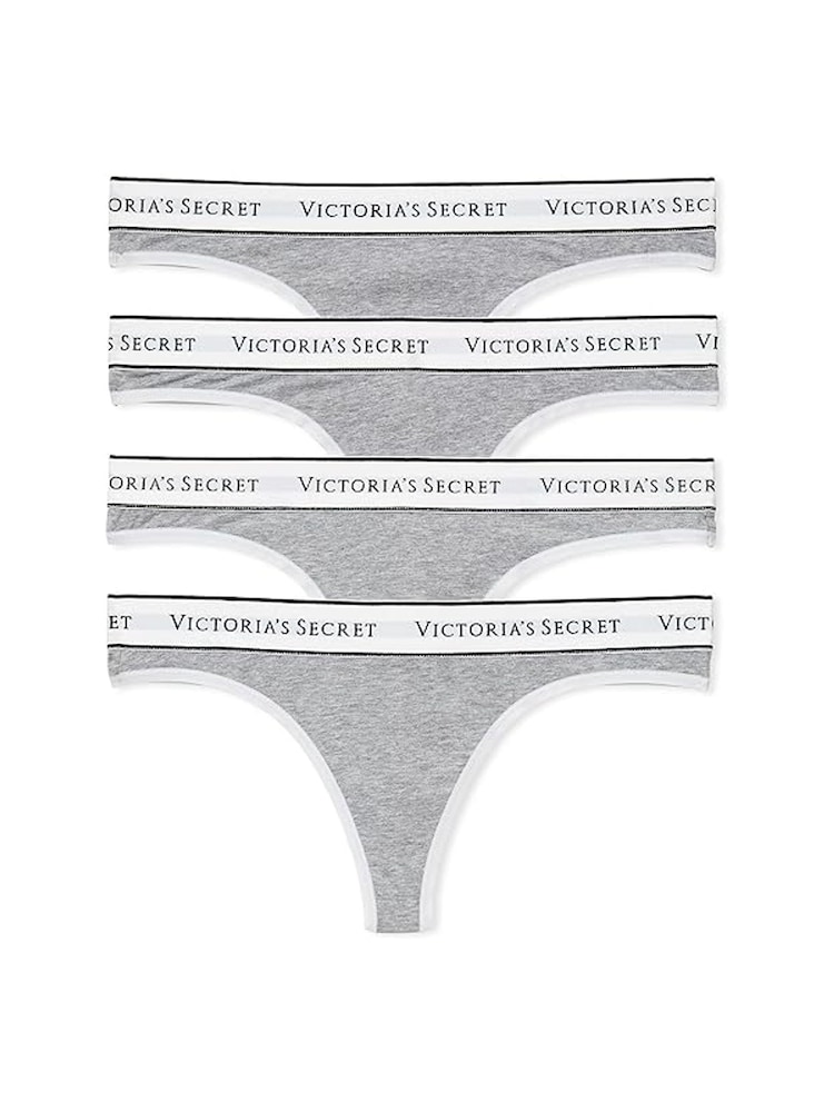 Victoria's Secret Grey Thong Logo 4 Pack Knickers - Image 1 of 7