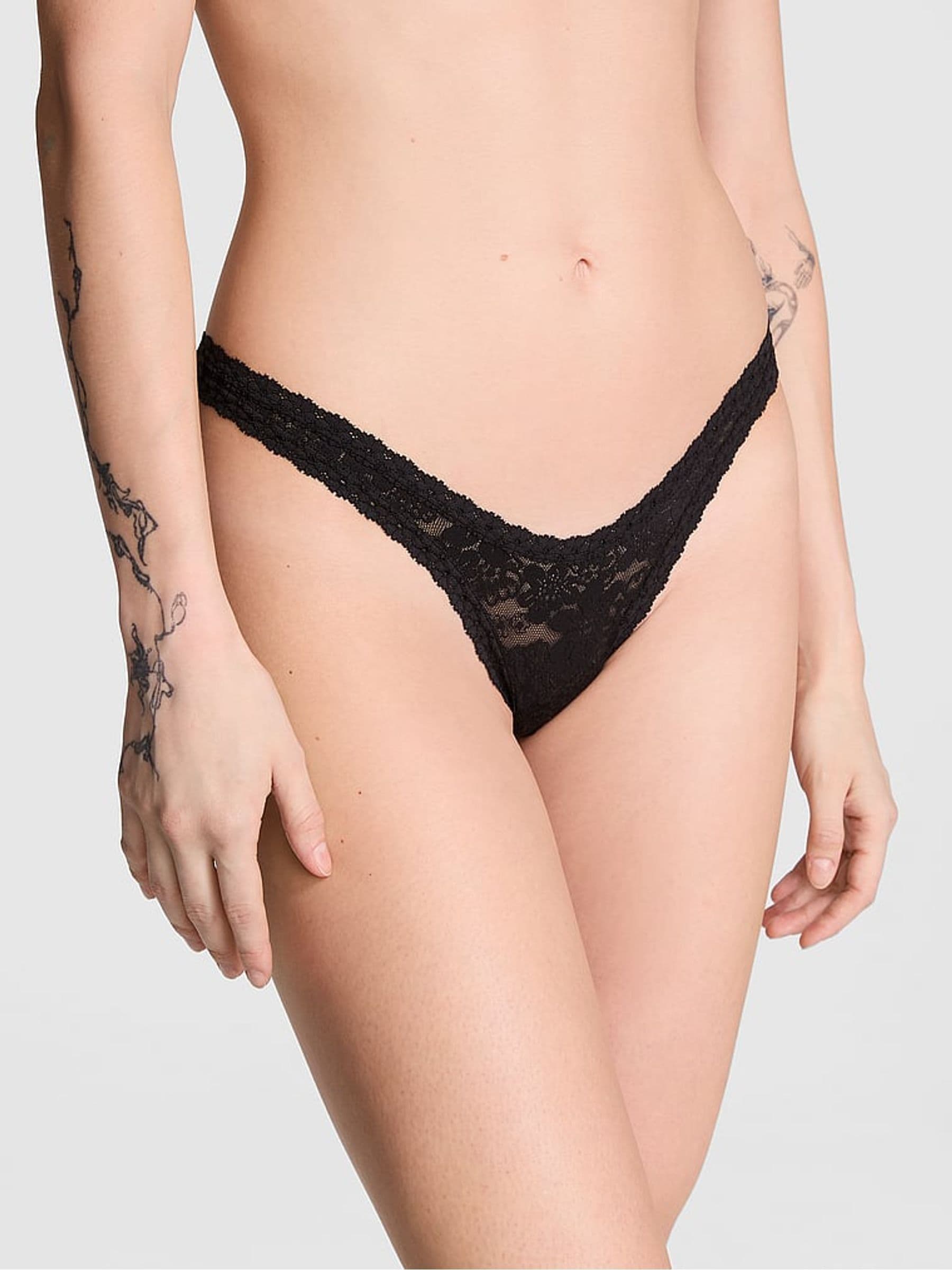 Victoria's Secret PINK Black Mini Scoop Thong Lace Knickers