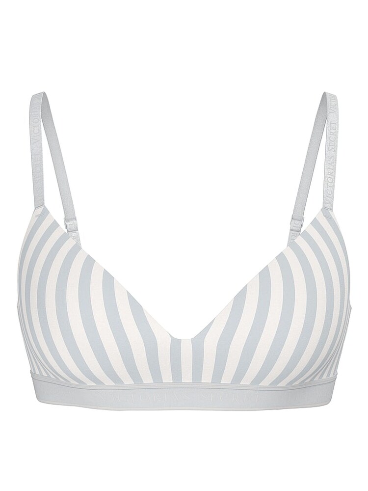 Victoria's Secret Grey Fog Stripe Non Wired Lightly Lined Cotton Logo Bra - Image 1 of 2