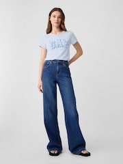 Gap Blue Floral Logo Short Sleeve Crew Neck T-Shirt - Image 3 of 7