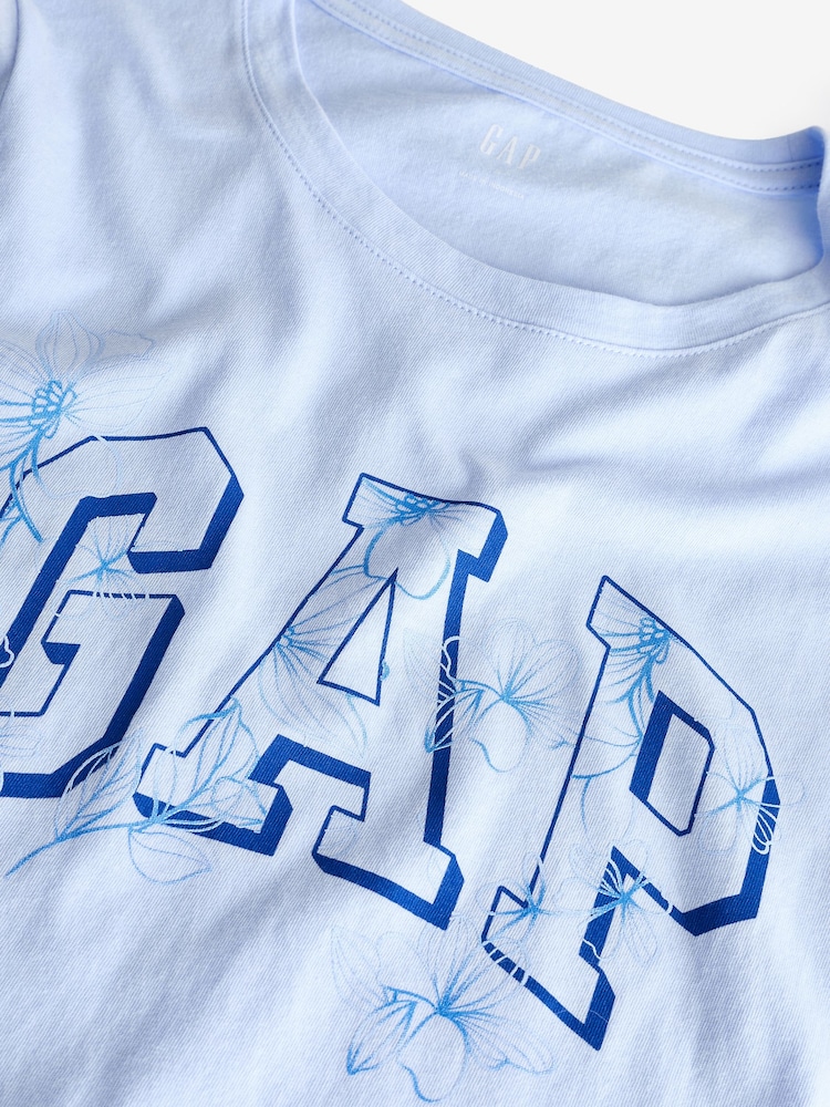 Gap Blue Floral Logo Short Sleeve Crew Neck T-Shirt - Image 7 of 7