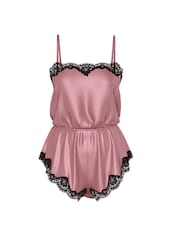 Victoria's Secret Pink Rose Satin Lace Trim Playsuit - Image 1 of 2