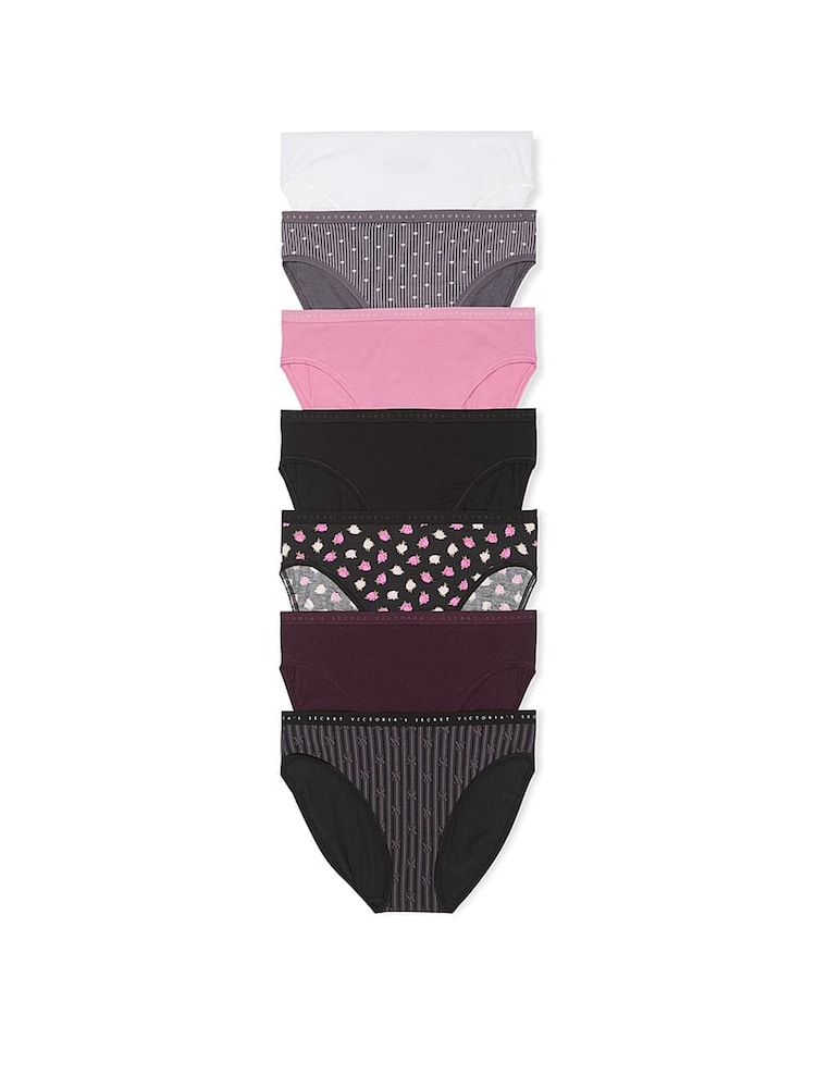 Victoria's Secret White/Grey/Pink/Black Brief 7 Pack Logo Knickers - Image 1 of 2 Victoria's Secret White/Grey/Pink/Black Brief 7 Pack Logo Knickers - Image 1 of 2