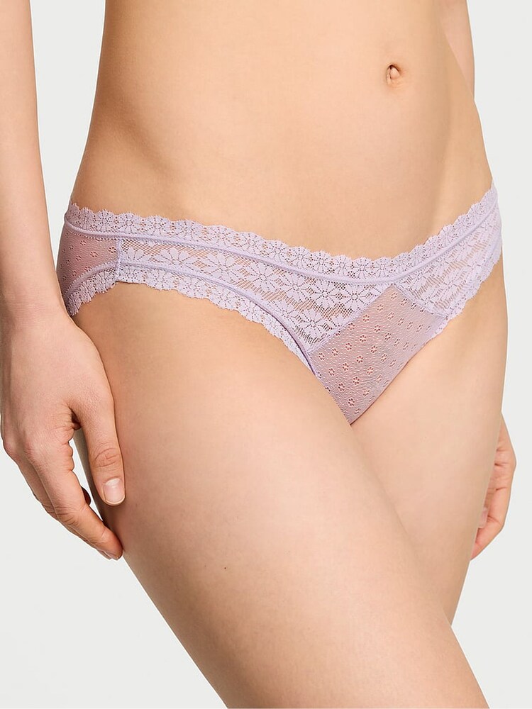 Victoria's Secret Feather Purple Bikini Daisy Lace Knickers - Image 1 of 3