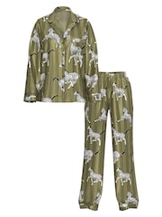 Victoria's Secret Green Chameleon Dancing Zebras Satin Long Pyjamas Set - Image 3 of 3