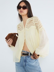 River Island Cream Long Sleeve Frill Blouse - Image 1 of 3