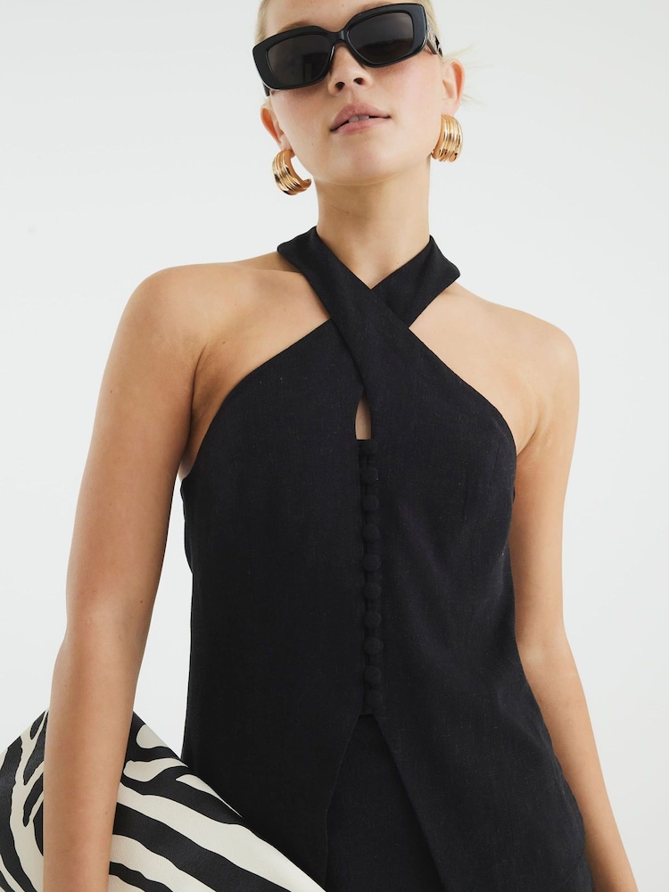River Island Black Halter Neck Waistcoat Top - Image 4 of 4