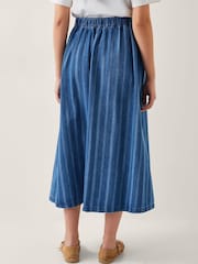 Monsoon Blue Ottilie Stripe Denim 100% Cotton Midi Skirt - Image 3 of 5