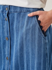 Monsoon Blue Ottilie Stripe Denim 100% Cotton Midi Skirt - Image 4 of 5