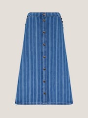 Monsoon Blue Ottilie Stripe Denim 100% Cotton Midi Skirt - Image 5 of 5