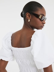 River Island White 100% Cotton Puff Sleeve Shirred Top - Image 4 of 4