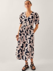 Monsoon Black 100% Cotton Annie Puff-Sleeve Midi Dress - Image 1 of 4