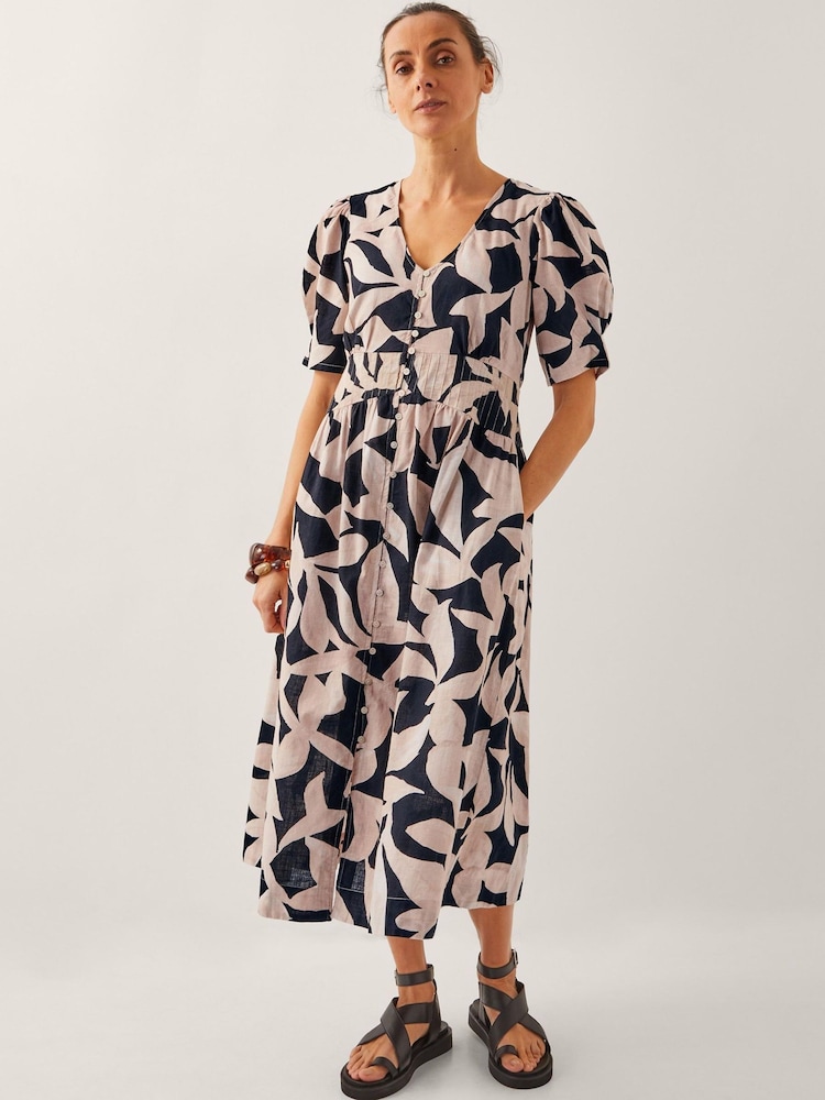 Monsoon Black 100% Cotton Annie Puff-Sleeve Midi Dress - Image 1 of 4