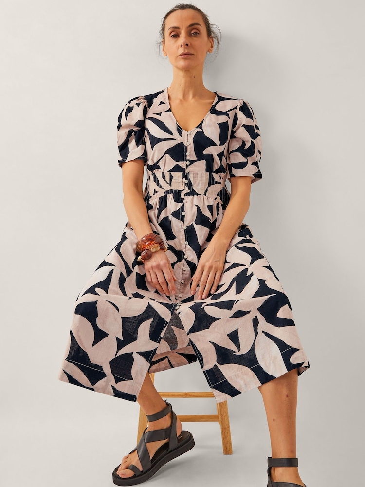 Monsoon Black 100% Cotton Annie Puff-Sleeve Midi Dress - Image 4 of 4