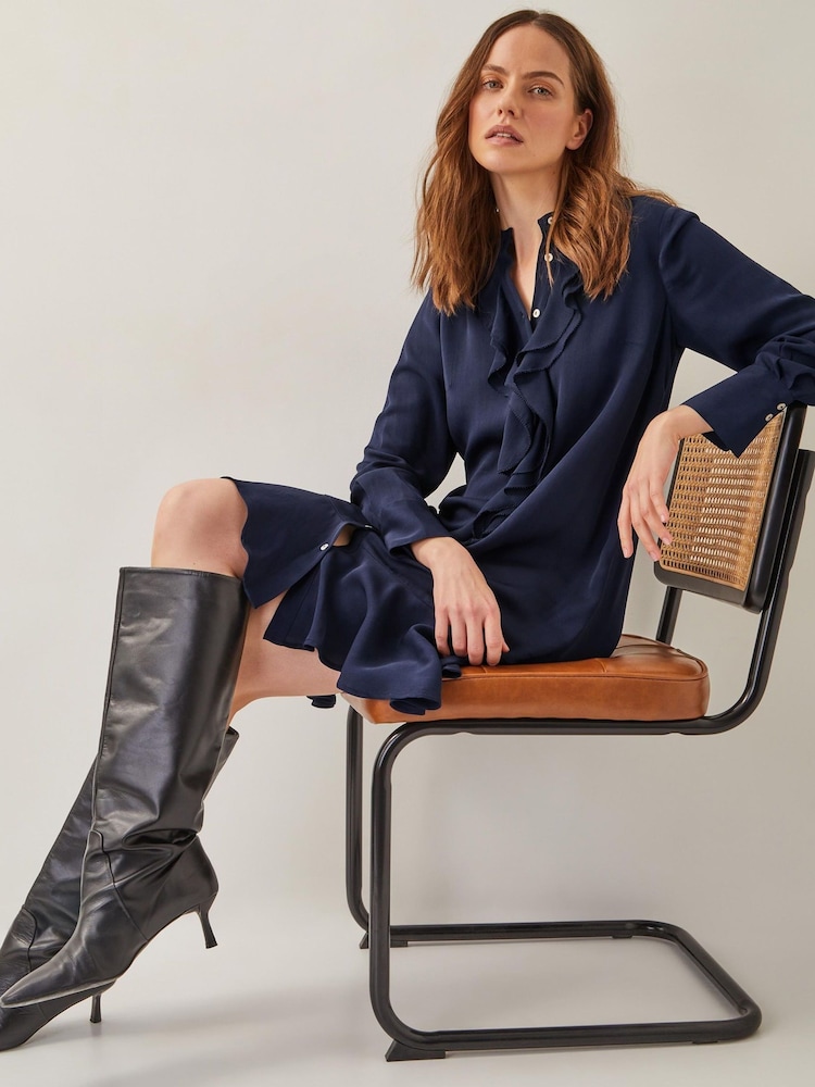 Monsoon Blue Lara Long Sleeve Frill Dress - Image 2 of 3