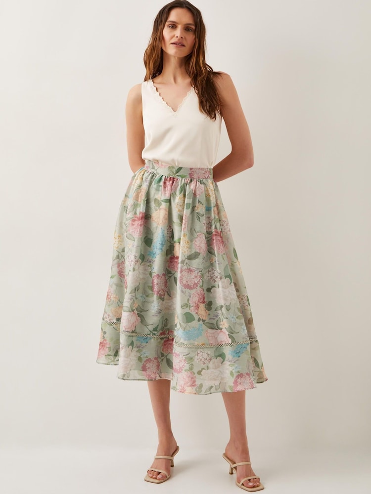 Monsoon Green Agnes Floral Print Midi Skirt - Image 1 of 6 Monsoon Green Agnes Floral Print Midi Skirt - Image 1 of 6