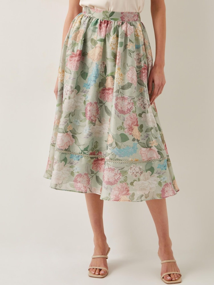 Monsoon Green Agnes Floral Print Midi Skirt - Image 2 of 6 Monsoon Green Agnes Floral Print Midi Skirt - Image 2 of 6
