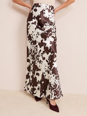 Friends Like These Mono Cow Print Satin Maxi Skirt - Image 1 of 4