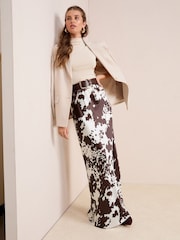 Friends Like These Mono Cow Print Satin Maxi Skirt - Image 2 of 4