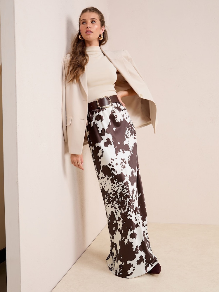 Friends Like These Mono Cow Print Satin Maxi Skirt - Image 2 of 4