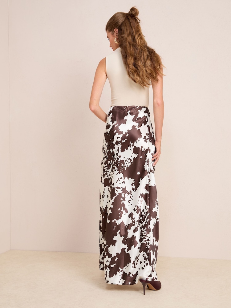 Friends Like These Mono Cow Print Satin Maxi Skirt - Image 4 of 4