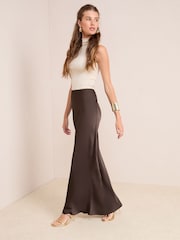 Friends Like These Chocolate Satin Maxi Skirt - Image 1 of 4