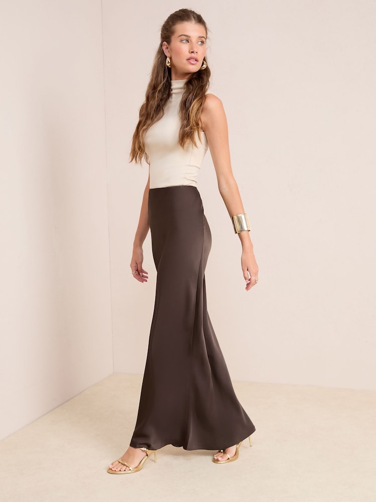 Friends Like These Chocolate Satin Maxi Skirt - Image 1 of 4