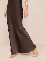Friends Like These Chocolate Satin Maxi Skirt - Image 2 of 4
