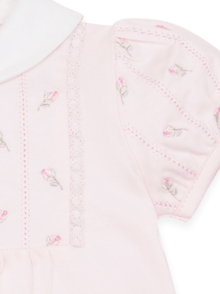 Emile Et Rose Pink Romper With Rosebud Embroidered Inset Yoke - Image 4 of 4