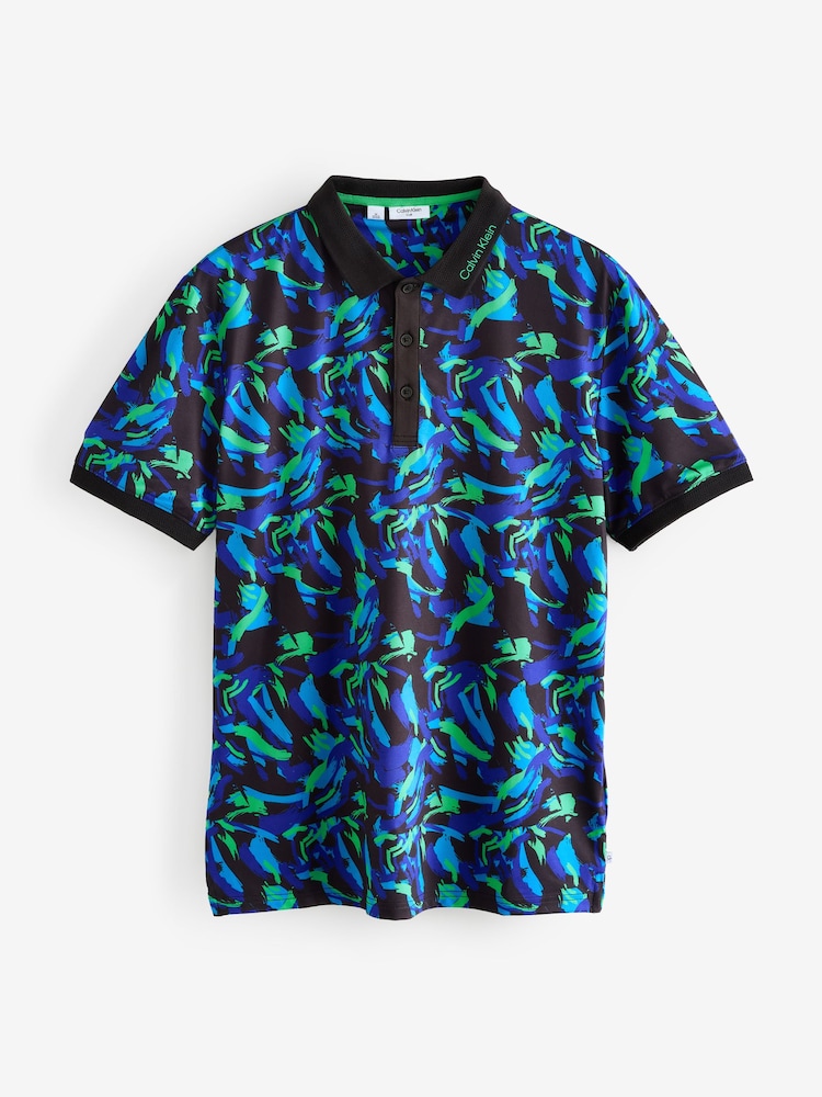 Calvin Klein Golf Blue Bushstroke Print Polo Shirt - Image 1 of 1