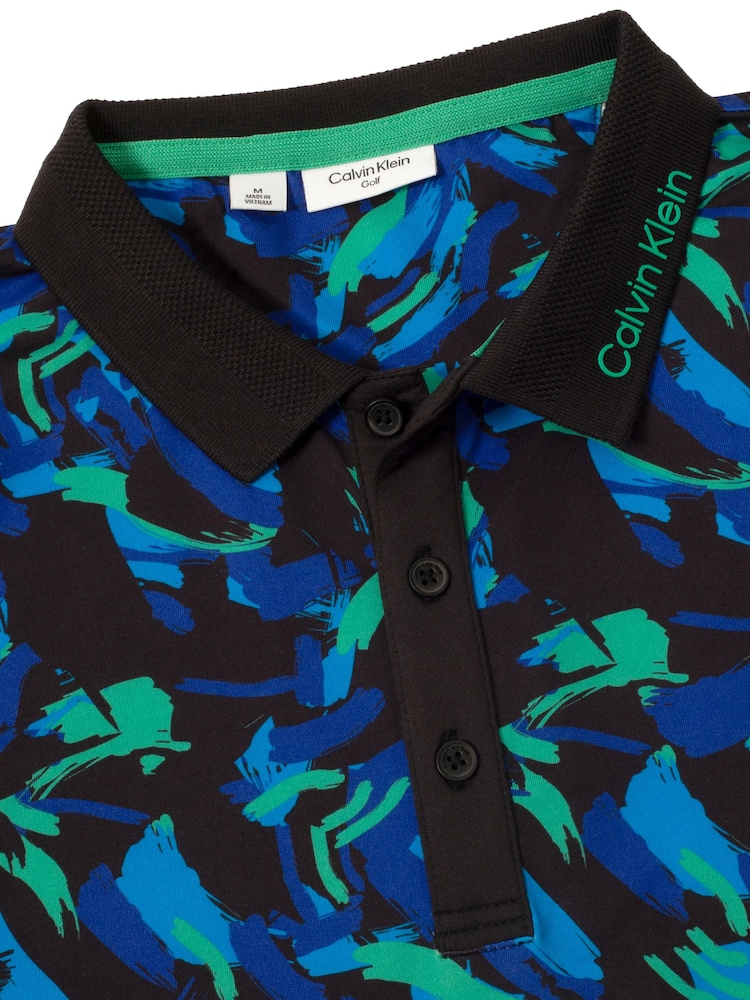 Calvin Klein Golf Blue Bushstroke Print Polo Shirt - Image 7 of 7
