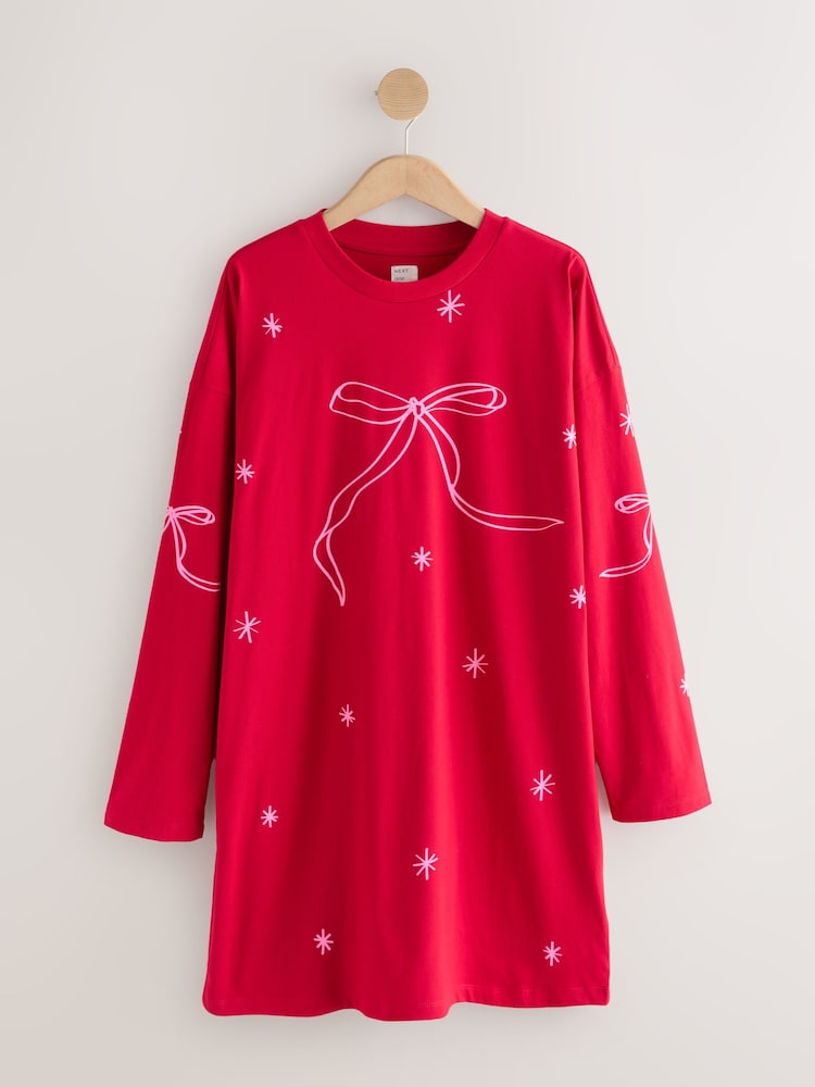 Red Graphic Long Sleeve Nightie - Image 1 of 4