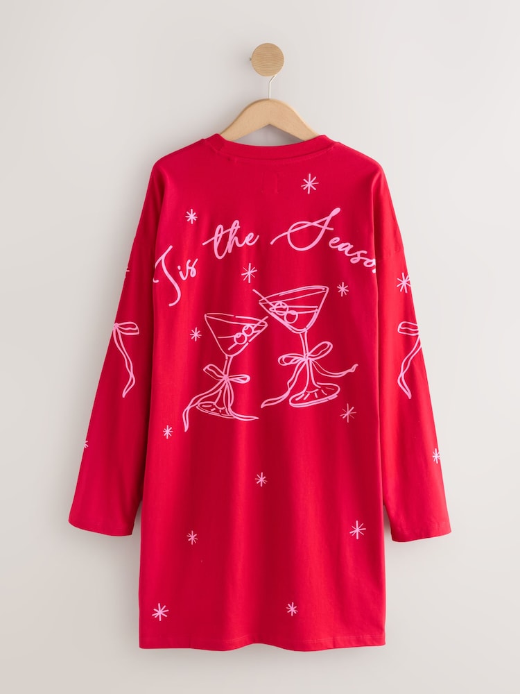 Red Graphic Long Sleeve Nightie - Image 2 of 4