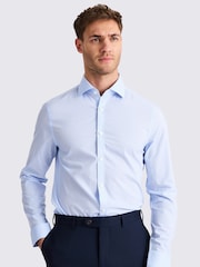 MOSS Blue Slim Fit 100% Cotton Sky Prince of Wales Check Non-Iron Shirt - Image 1 of 2