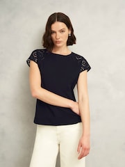 Hobbs Blue Ivana Broderie T-shirt - Image 1 of 4