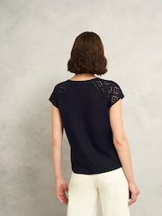 Hobbs Blue Ivana Broderie T-shirt - Image 2 of 4