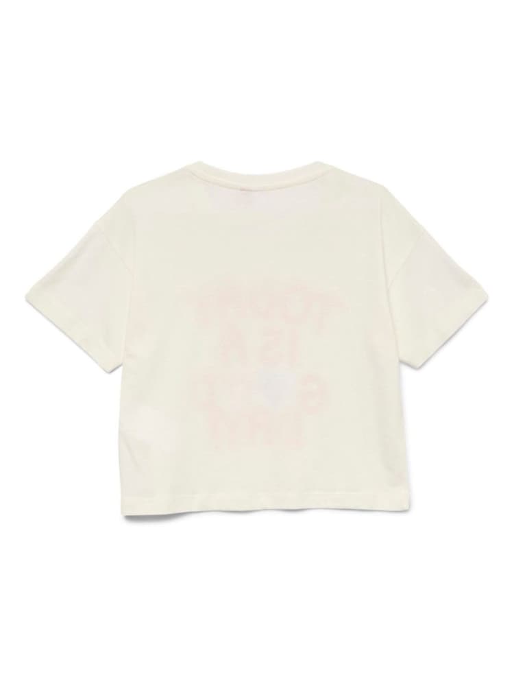 VERO MODA Cream Cropped Logo Print Short Sleeve Top - Image 5 of 5