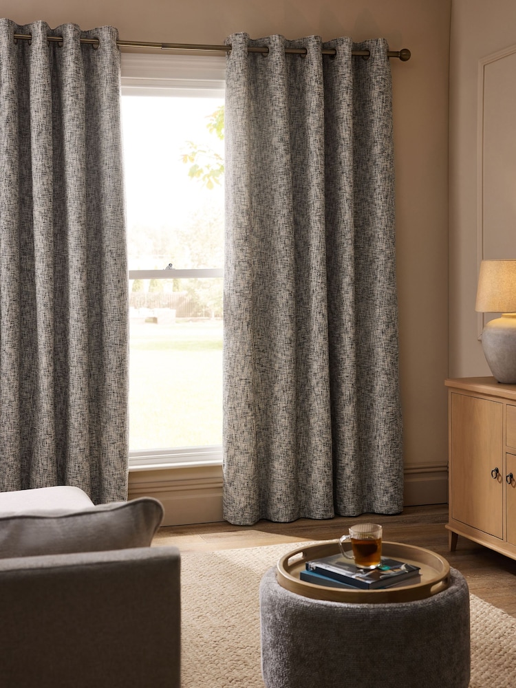 Grey Textured Chenille Super Thermal Eyelet Curtains - Image 1 of 6 Grey Textured Chenille Super Thermal Eyelet Curtains - Image 1 of 6