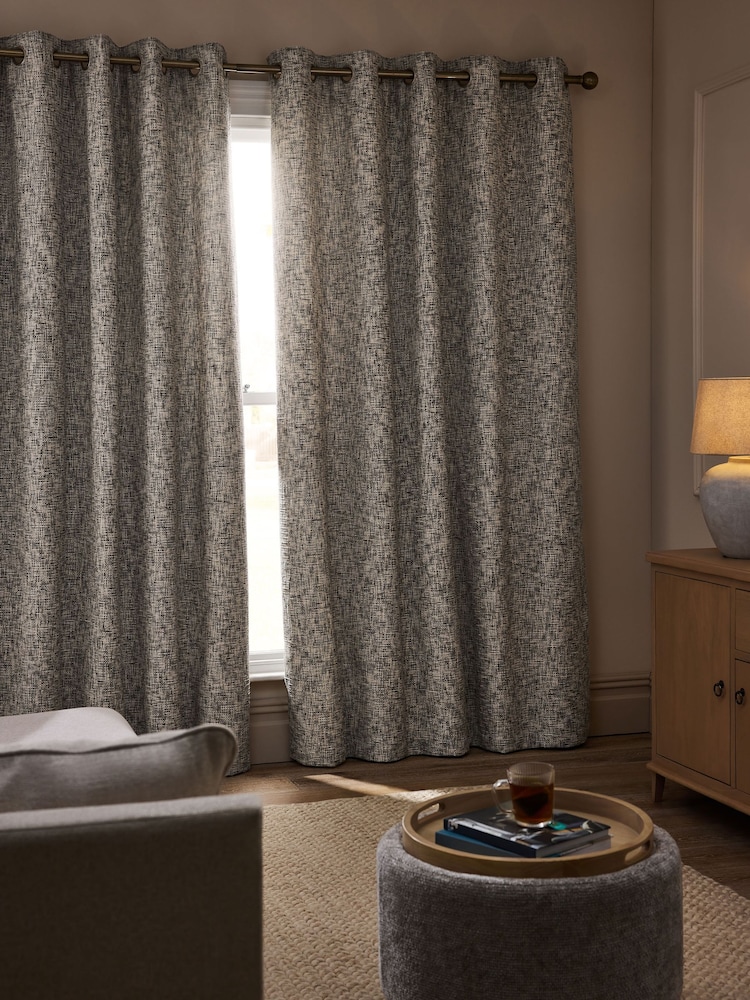 Grey Textured Chenille Super Thermal Eyelet Curtains - Image 2 of 6 Grey Textured Chenille Super Thermal Eyelet Curtains - Image 2 of 6