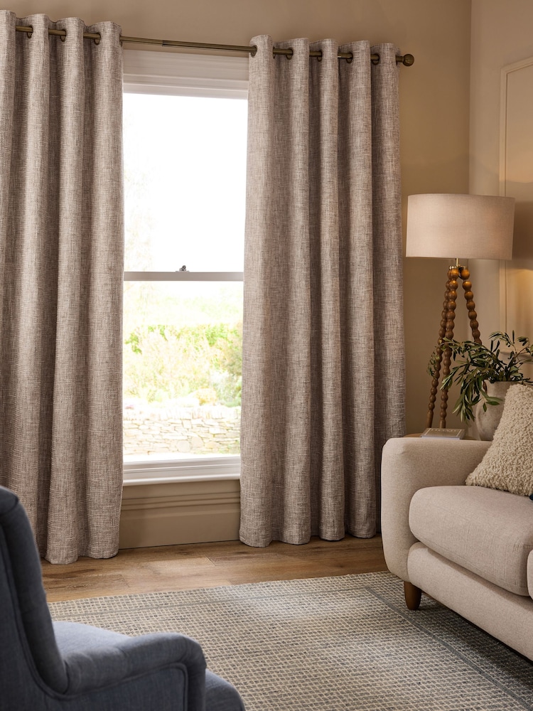 Natural Textured Chenille Super Thermal Eyelet Curtains - Image 1 of 6 Natural Textured Chenille Super Thermal Eyelet Curtains - Image 1 of 6