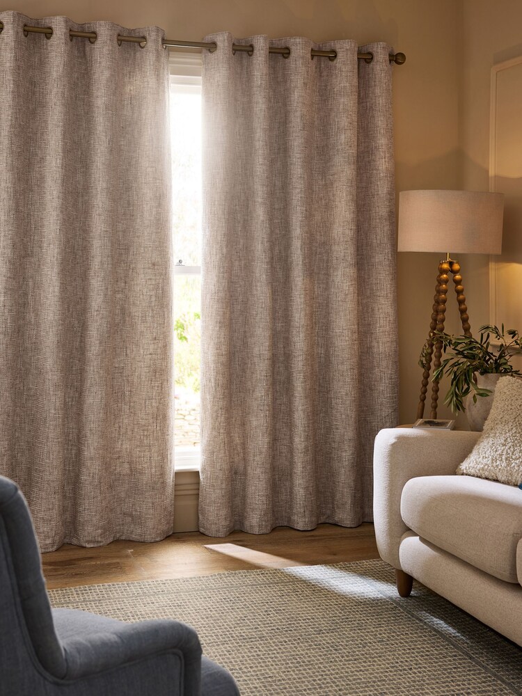 Natural Textured Chenille Super Thermal Eyelet Curtains - Image 2 of 6 Natural Textured Chenille Super Thermal Eyelet Curtains - Image 2 of 6