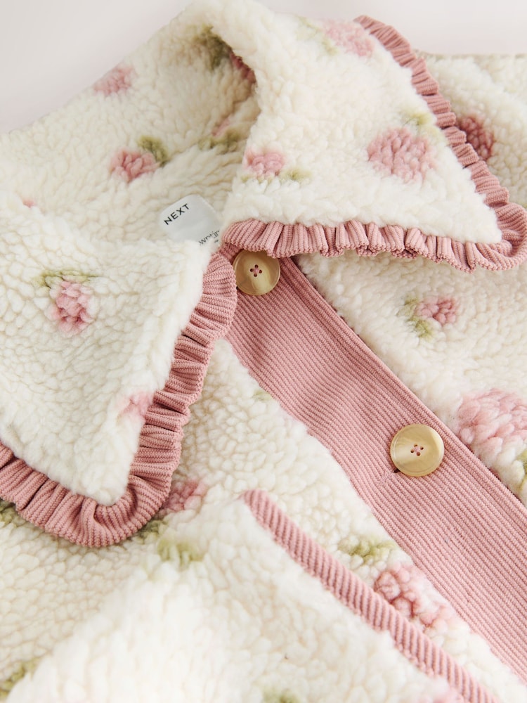 Pink Floral Collared Borg Jacket - Image 12 of 12