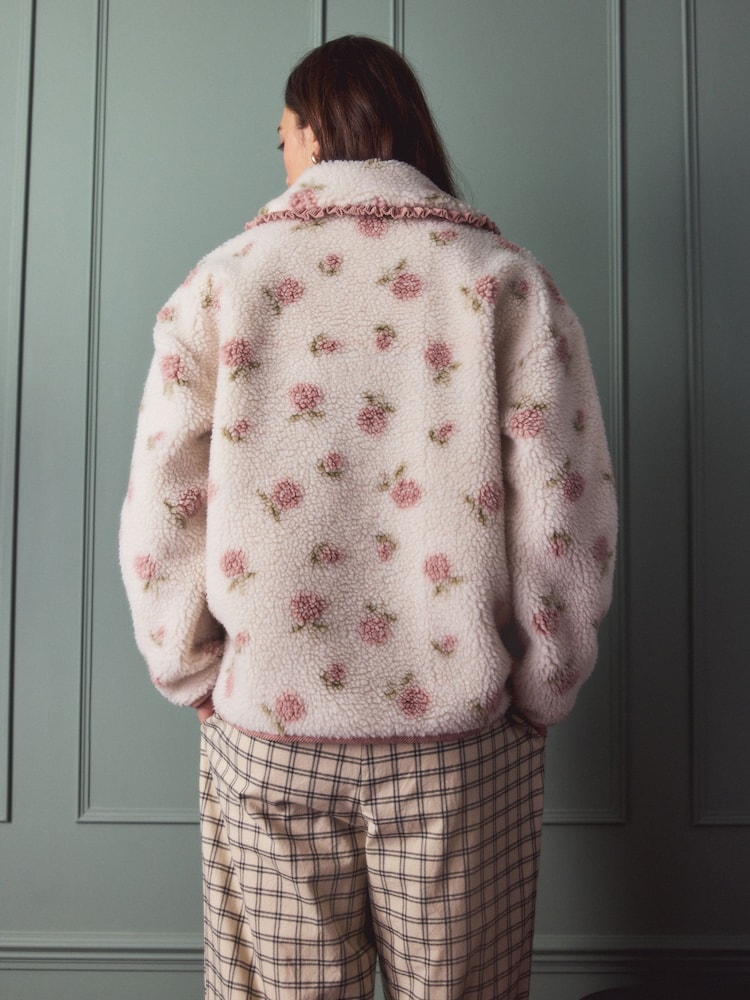 Pink Floral Collared Borg Jacket - Image 2 of 12