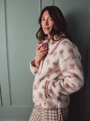 Pink Floral Collared Borg Jacket - Image 3 of 12